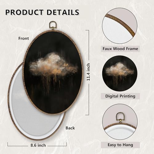 Gold Cloud Wall Art - Moody Celestial Canvas Decor, 8.6x11.4 Inch Oval