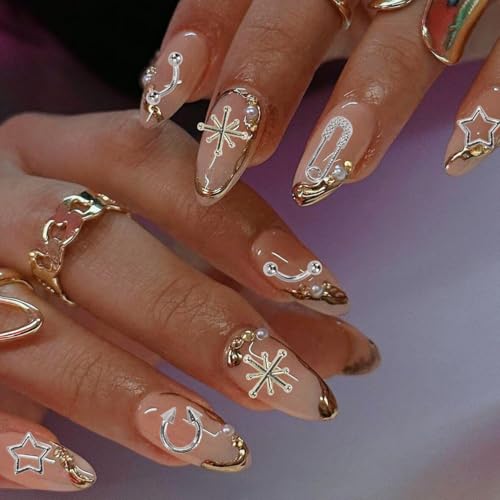 120PCS Silver Gothic Cross & Star Nail Charms - Retro Punk Manicure Decor