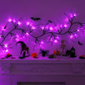 9 FT Halloween Willow Vine Garland with Bats Purple Lights - Timer & 8 Modes - Indoor Outdoor Decor