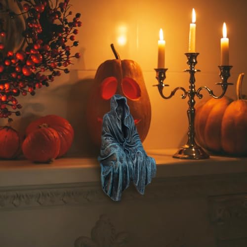 Gothic Resin Sitting Figurine - Blue Grim Reaper Shelf Decor for Halloween & Gothic Rooms