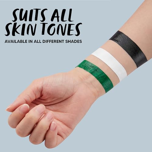Halloween Makeup Palette with 3 Colors - Face & Body Paint, White Black Green, Includes Brush