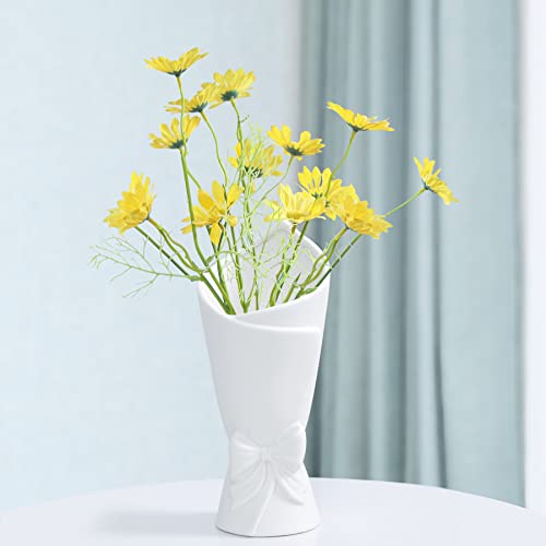 Matte White Bowknot Ceramic Vase - Modern Home Decor, Model B