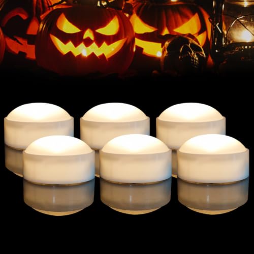 6PCS White Halloween Pumpkin LED Candles with Timer & Remote - Battery Operated
