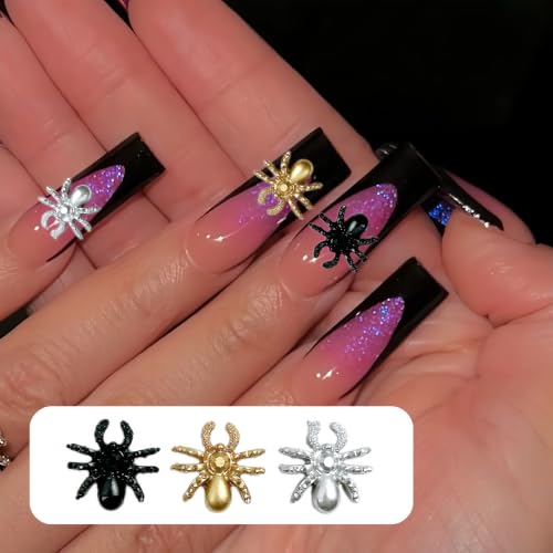 Halloween 3D Spider Nail Charms Set - Black Gold Silver Rhinestones & Spiders - 120 Pcs - Variation: Spider
