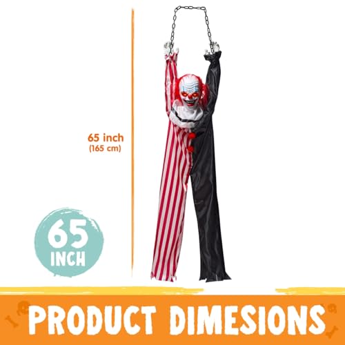 Modern Halloween Hanging Clown Decor with Chain & LED Lights - 65 Inches