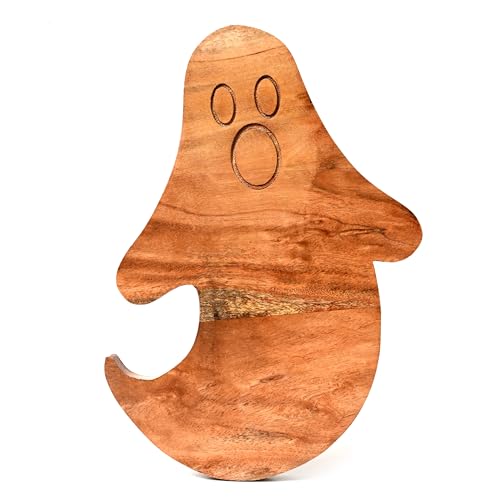 Ghost-Shaped Wooden Halloween Cutting Board 14x10 Inches - Spooky Kitchen Decor & Serving Platter