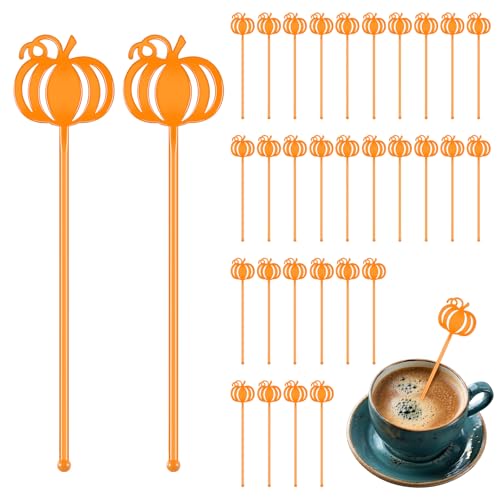 Pumpkin Fall Swizzle Sticks 30 Pcs Plastic Coffee & Cocktail Stirrers Thanksgiving Party