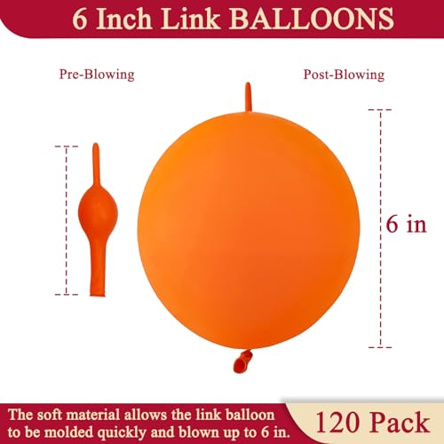 Orange Link Balloons Set - 6 Inch Latex Balloons for Party Decoration, 120 Pcs