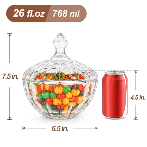 ComSaf 26oz Clear Glass Candy Dish with Lid - Elegant Pumpkin Ribbed Design - Variation 1