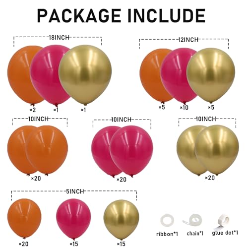 Hot Pink Orange Gold Balloon Garland Arch Kit - 134pcs Party Decorations - Variation of Hot Pink Orange Gold