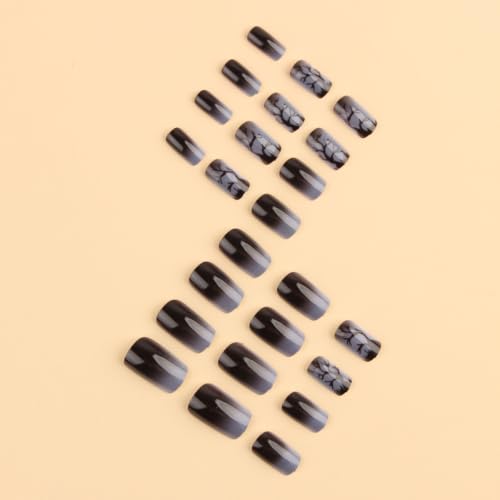 Halloween Press On Nails Medium Square Black Gray Ombre Bare Tree Style92