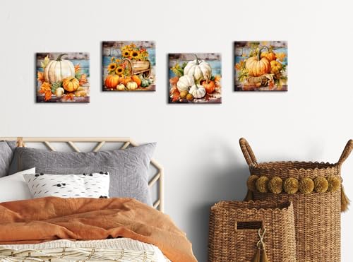 Autumn Pumpkin Wall Art Set - 12x12 Inch Farmhouse Canvas Prints - Variation of Pumpkin-3
