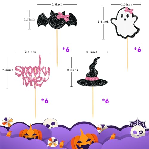 Pink Ghost Cupcake Toppers for Halloween 1st Birthday - Pink One, 24 Pcs