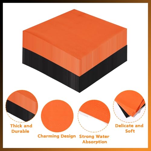 Black & Orange Paper Napkins 100Pcs - Halloween Party Disposable Hand Towels - 6.5x6.5in