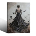 Dark Gothic Woman Canvas Wall Art with Crow Birds - Vintage Moody Poster for Living Room Bedroom Bar 16x24 Style-A