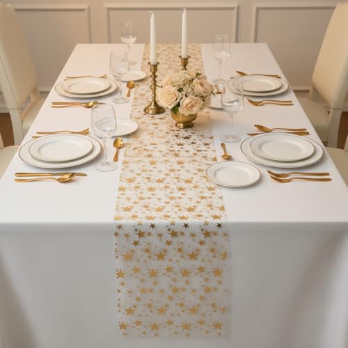 Gold Star Table Runner 32.8 Ft Glitter Metallic Sequin Tablecloth for Wedding Birthday Christmas Party Decor - Variation of THIS listing