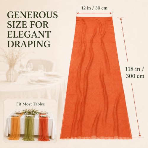 Fall Decor Chiffon Table Runner Set - Orange, Green & Terracotta, 6PCS with Variation Orange Green Terracotta