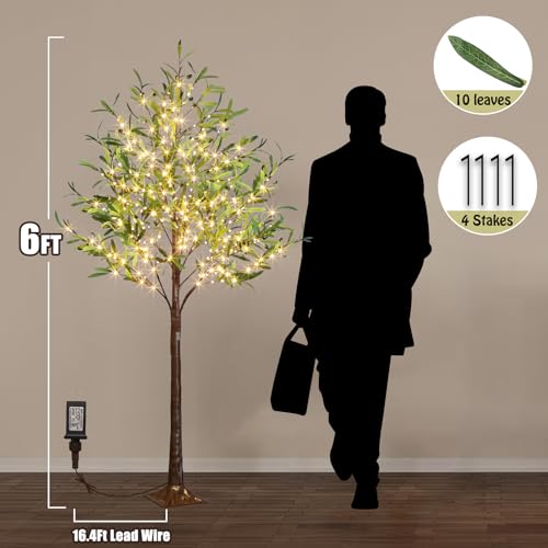 Lighted Olive Tree Artificial Indoor 6Ft with Fairy Lights - Realistic Decor