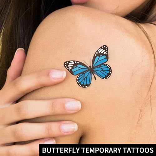 Blue Butterfly Temporary Tattoos Set - 6 Sheets for Halloween Nurse Costume & Cosplay