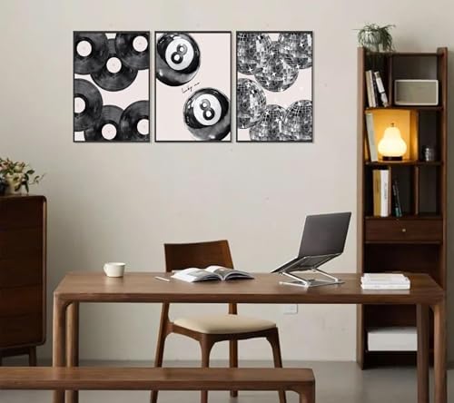 Disco Poster Wall Art Set - Black White Canvas Prints 24x16in - Lucky 8 Ball