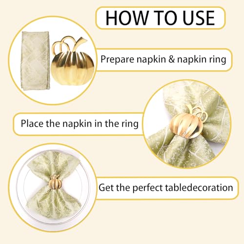 12 Pack Gold Pumpkin Napkin Rings Set for Fall Thanksgiving Halloween Table Decor