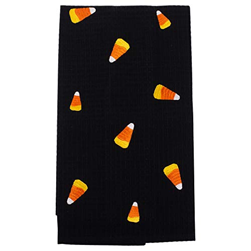 Halloween Candy Corn Waffle Weave Cotton Dish Towel - Embroidered Kitchen Decor