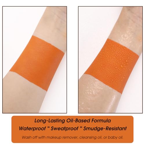Orange Face Paint Stick - Creamy, Blendable, Sweatproof for Halloween & Cosplay - Tiger, Pumpkin, Fire Makeup