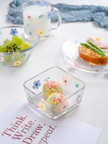 9 OZ Small Glass Flower Candy Dish with Pink Floral Design - Cute Kitchen Decor