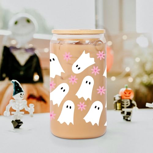 16oz Halloween Ghost Coffee Tumbler with Lid & Straw - Spooky Gift