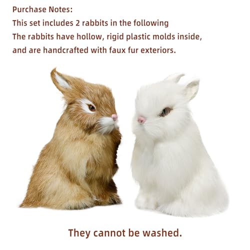 Realistic Furry Easter Bunny Decorations Set of 2 - Lifelike Home & Party Decor