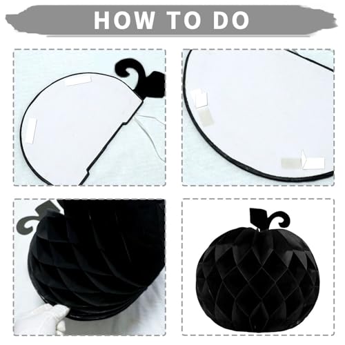 Black Pumpkin Honeycomb Decorations - 10 Inch Paper Centerpieces for Fall Parties (6 PCS)