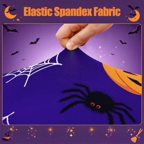 Moosfor Halloween Fitted Round Tablecloth - Orange & Black, 57-68 Inch