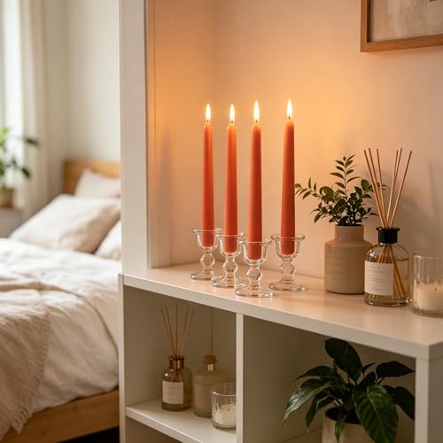 Burnt Orange Taper Candles 20-Pack - Unscented, 10 Inch Tall for Fall & Halloween Decor