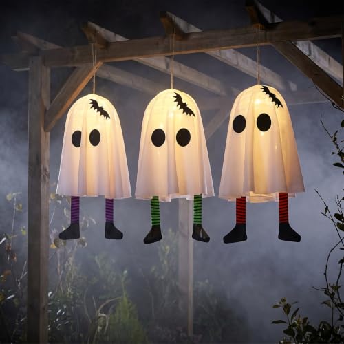 Halloween Ghost Hanging Ornaments Set of 3 - Glowing Indoor & Outdoor Decorations