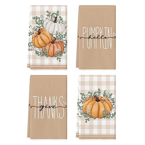 Orange Hello Pumpkin Fall Kitchen Towels Set of 4 18x26 Inches - Soft & Absorbent