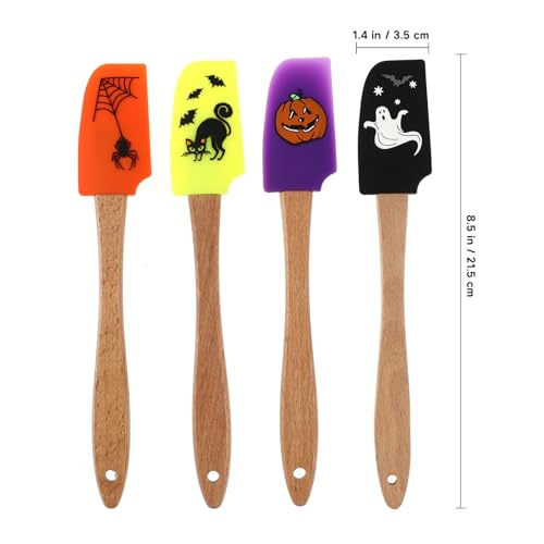 Halloween Silicone Spatula with Wooden Handle Cat Pumpkin Pattern Baking Utensil