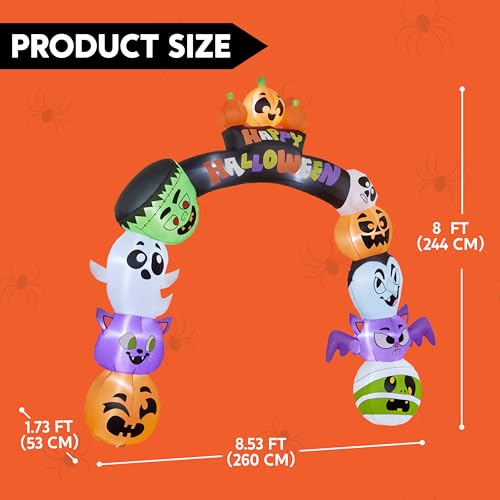 8FT Halloween Pumpkin Inflatable Archway with LED Lights for Outdoor Yard Decor