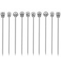 Skull Cocktail Picks - Reusable Olive Garnish Skewer Set, Antique Silver, 10 Pack