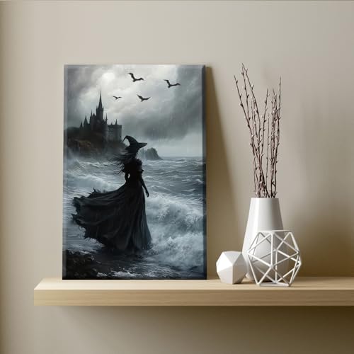 Halloween Horror Witch Canvas Wall Art - 10x8 Inches Dark Gothic Decor