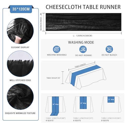 Black Cheesecloth Table Runner 35 x 120 Inch Set of 6 - Elegant Home Decor