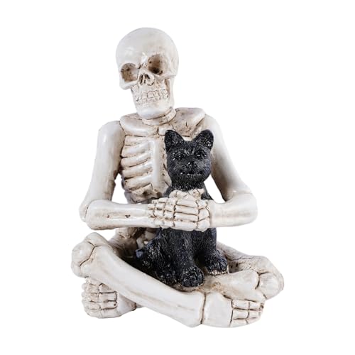 Gothic Halloween Skeleton with Dog Figurine - Spooky Home Decor, Skeleton Decorations