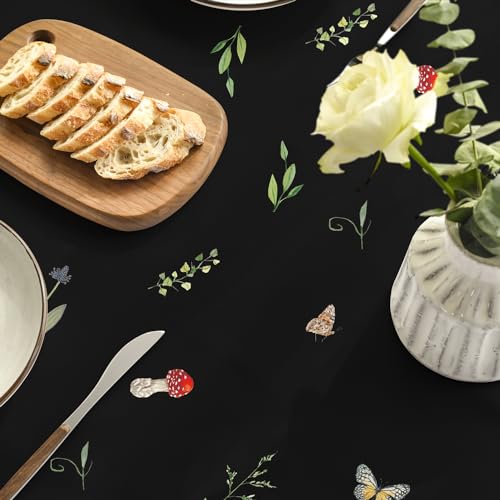 Horaldaily Mushroom Black Tablecloth 90 Inch Round - Durable Polyester