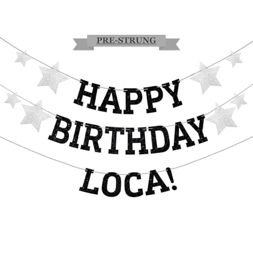 Pre-Strung Happy Birthday Loca Banner Vampire Theme Party Decorations - Black, 18th 21st 25th 30th
