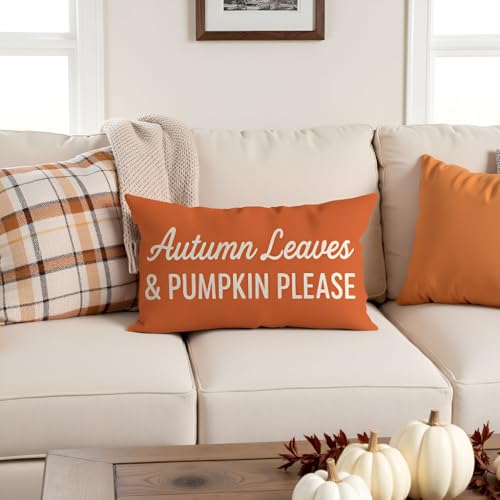 Pumpkin Orange Fall Throw Pillow Cover 12x20 Inch - Autumn Decor