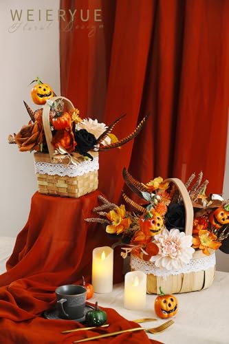 Halloween Decor Artificial Black Roses with Pumpkins Box Set - All Saints' Day Orange Pumpkin Variation