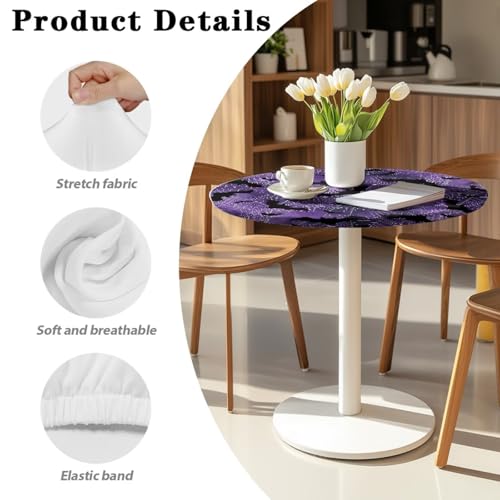 Round Cocktail Table Cover 24 Inch with Elastic Edge - Bat Spider Web Print Violet, Party Decor