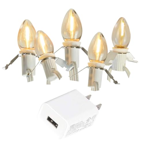 USB-Powered LED Christmas Village Lights with C7 Blow Molded Cord - 5 Bulbs