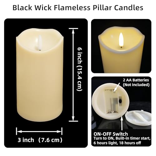 Flameless Pillar Candles with Timer - 3-Inch x 6-Inch, Pack of 2, Realistic LED Decor