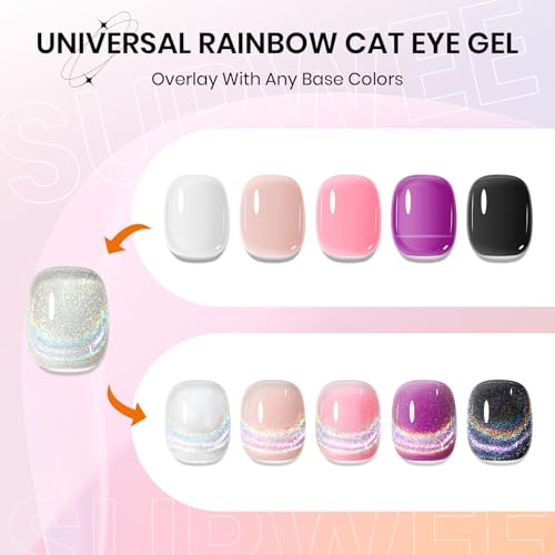 Rainbow Cat Eye Gel Polish - Holographic 9D Magnetic Effect - T010