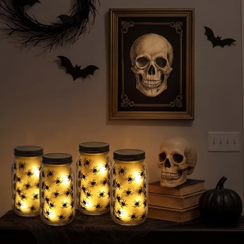 Halloween Spider Table Light - Battery Operated Glass Decor Lamp